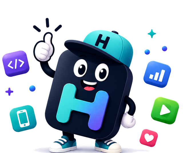 Hendercap mascot — a friendly letter H wearing a teal cap, giving a thumbs up